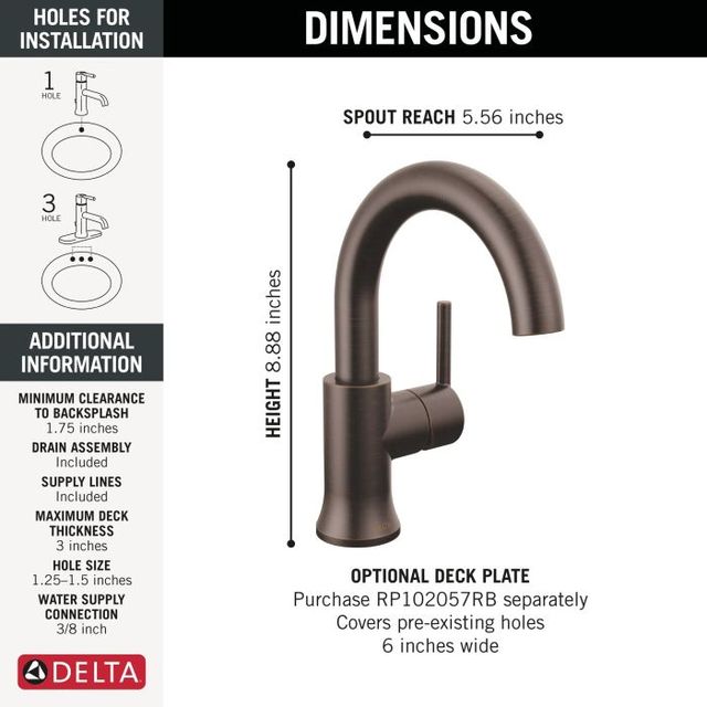 Delta Trinsic® Venetian Bronze Single Handle High-Arc Bathroom Faucet with Drain-3