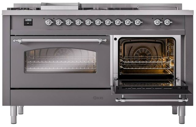 Ilve® Nostalgie II Series 60" Graphite Matte Pro Style Dual Fuel Range-2