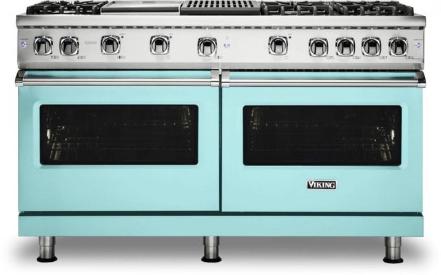 Viking® 5 Series 60" Bywater Blue Pro Style Natural Gas Range with 12" Griddle and 12" Grill-0