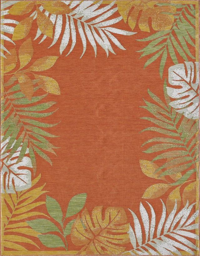 KAS Rugs Dahlia Ivory/Rust Tropical Border 5'x7' Area Rug-1