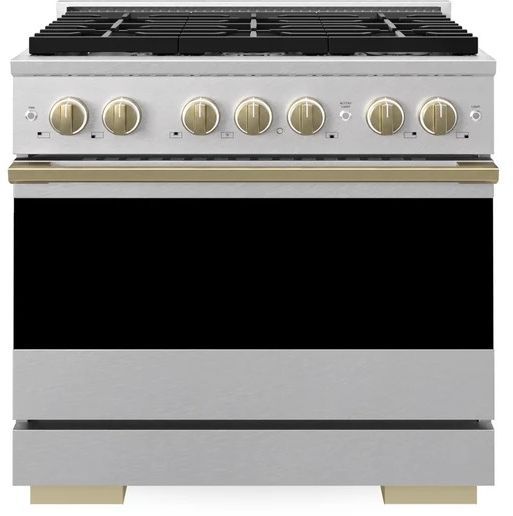 ZLINE Marino 36" Satin Stainless Steel Pro Style Gas Range with Champagne Bronze Accents-0