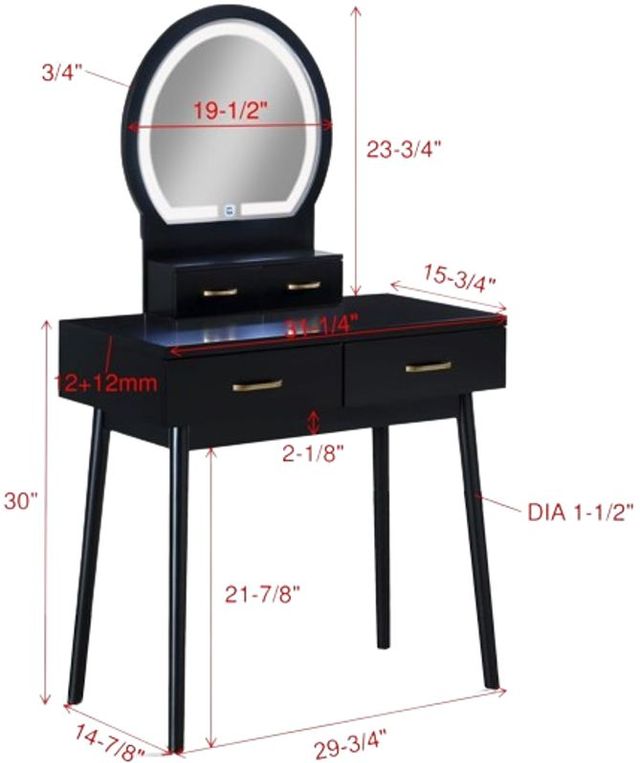 Crown Mark Cecilia 3-Piece Black Vanity Set-2