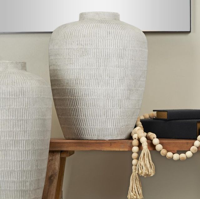 Deco Marche Cream Textured Vase with Linear Pattern-3