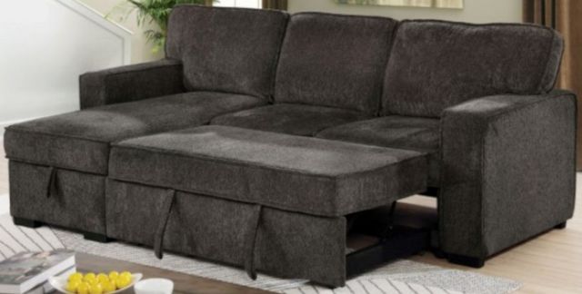 Furniture of America® Ines 2-Piece Dark Gray L-Shaped Pullout Sleeper Sectional and Reversible Chaise-2