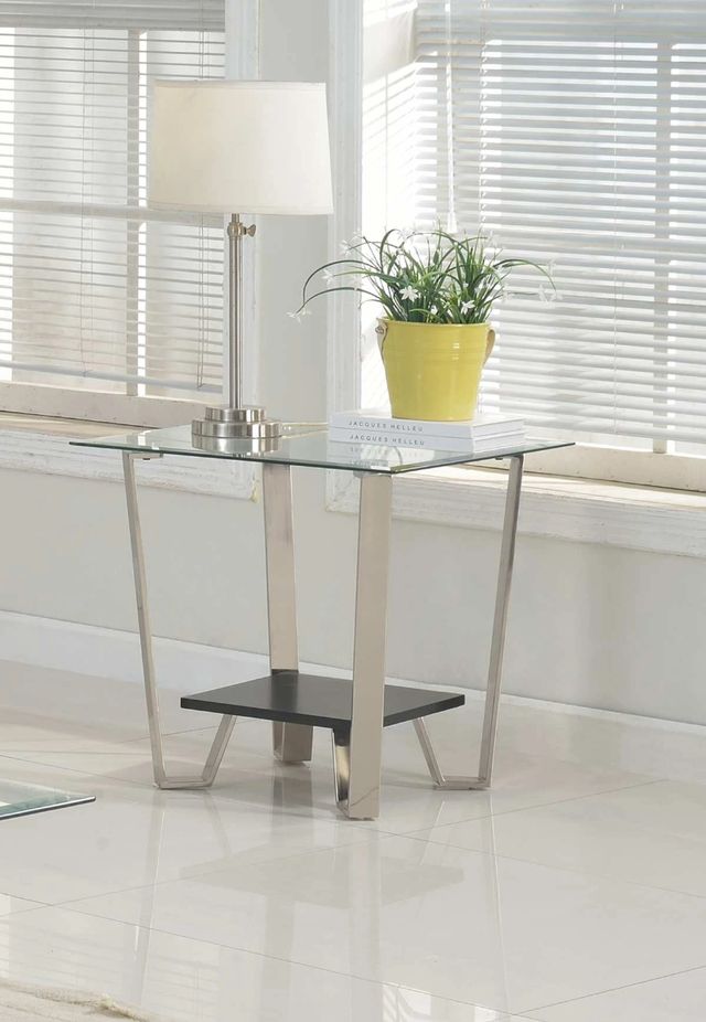 Brassex Inc. Avalon Glass Top End Table with Espresso/Silver Base-1