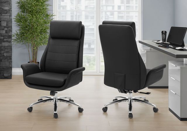 Monarch Specialties Inc. Black Leather-Look High Back Executive Office Chair with Chrome Swivel Base-1