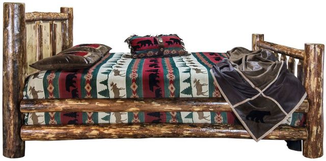 Montana Woodworks® Glacier Country Stain & Clear Lacquer Full Bed with Laser Engraved Wolf Design-2