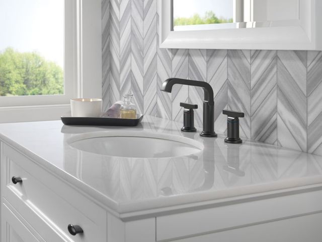 Delta Tetra™ Matte Black 7" 2-Handle Widespread Bathroom Faucet-1