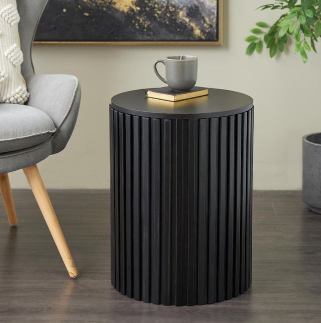 Deco Marche Black Ribbed Side Table with Slatted Base-2