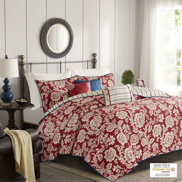 Olliix by Madison Park 6 Piece Red Full/Queen Lucy Twill Reversible Coverlet Set-1