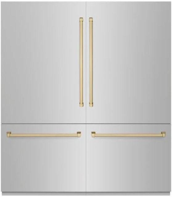 ZLINE Autograph Edition 72" 39.6 Cu. Ft. Satin Stainless Steel Built In French Door Refrigerator with Champagne Bronze Accents-0