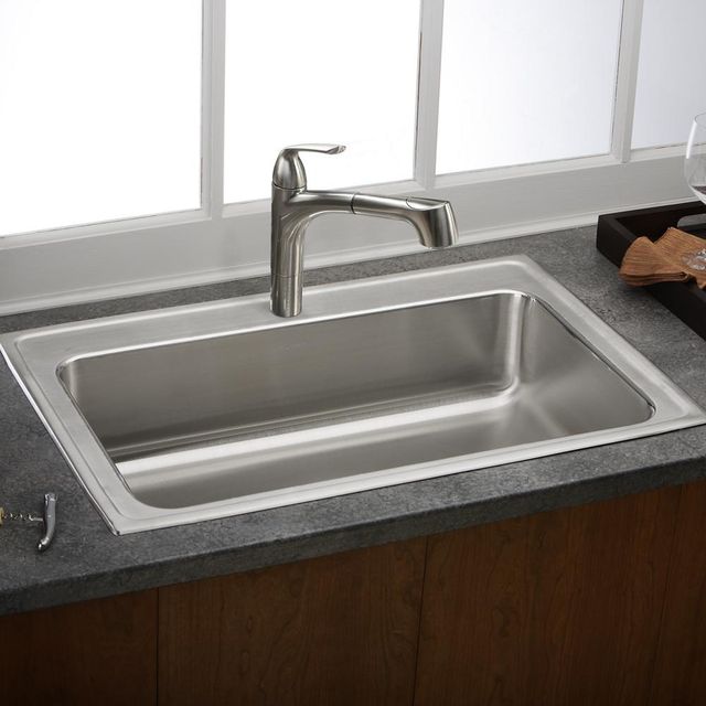Elkay Lustertone® Classic Lustrous Satin 33" x 22" x 8" 4-Hole Single Bowl Drop-in Sink-2