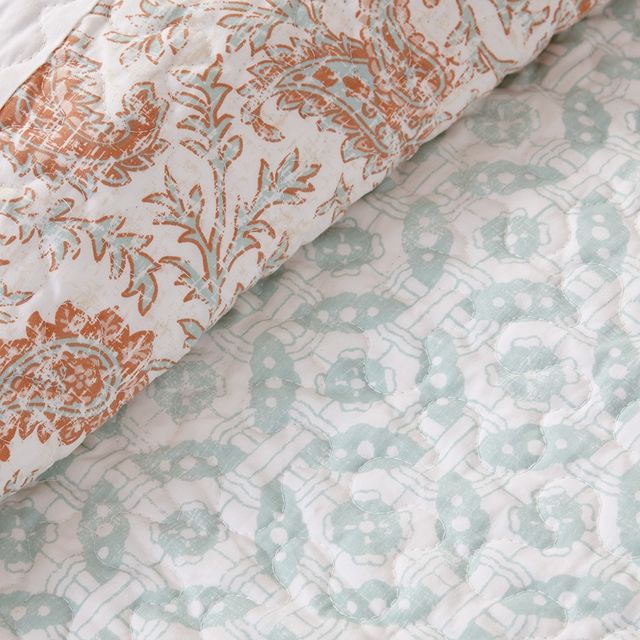 Olliix by Madison Park 6 Piece Coral King/California King Dawn Cotton Percale Reversible Coverlet Set-2