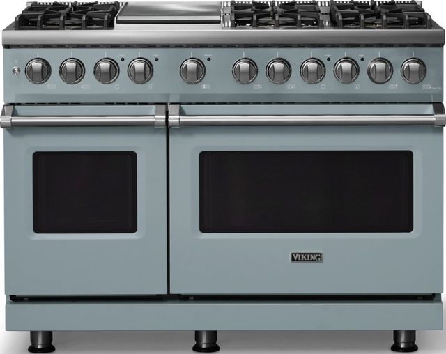 Viking® 5 Series 48" Novembery Sky Pro Style Dual Fuel (LP) Range with Polished Chrome Trim-0