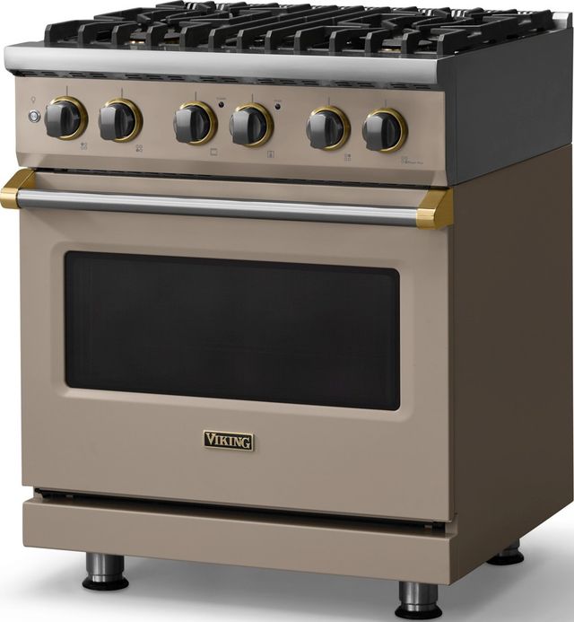 Viking® 5 Series 30" Nantucket Pro Style Dual Fuel (LP) Range with Brushed Brass Trim-3
