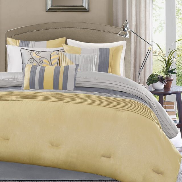 Olliix by Madison Park 7 Piece Yellow King Amherst Comforter Set-1