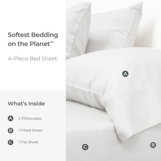Cariloha Retreat 4-Piece White Lyocell Split King Sheet Set-3