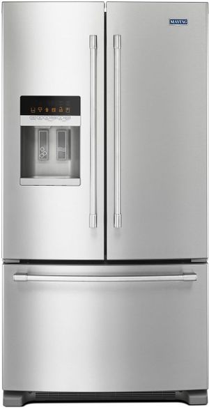 front view of the Maytag® 36 in. 24.7 Cu. Ft. Fingerprint Resistant Stainless Steel French Door Refrigerator