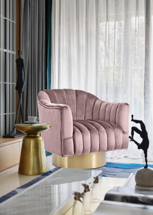 Meridian Furniture Farrah Pink/Gold Velvet Swivel Chair-3