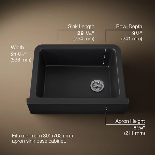 KOHLER® Cairn® Matte Black 30" Undermount Single-Bowl Farmhouse Kitchen Sink-2