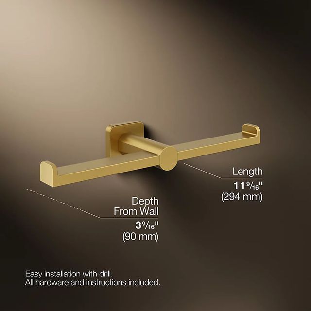KOHLER® Parallel® Vibrant Brushed Moderne Brass Double Toilet Paper Holder-2