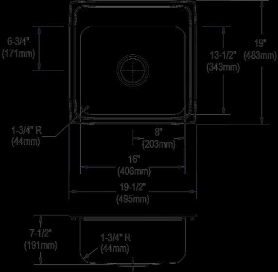 Elkay Lustertone® Classic Lustrous Satin 19-1/2" x 19" x 7-1/2" MR2-Hole Single Bowl Drop-In Sink-3