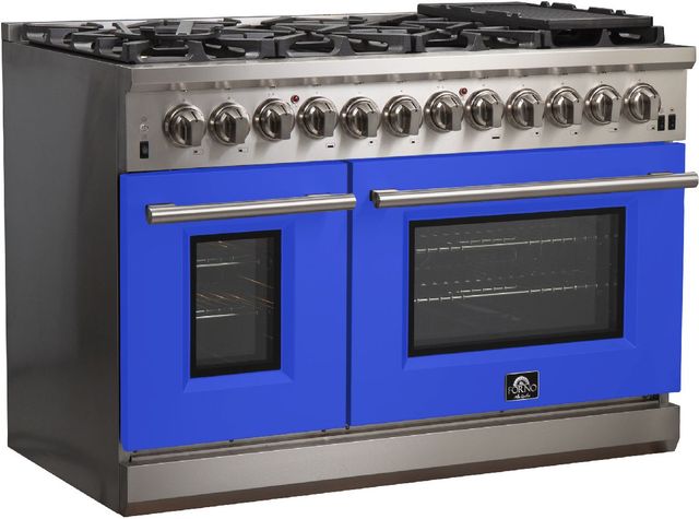 FORNO® Capriasca 48" Stainless Steel Pro Style Dual Fuel Range with Blue Door-1