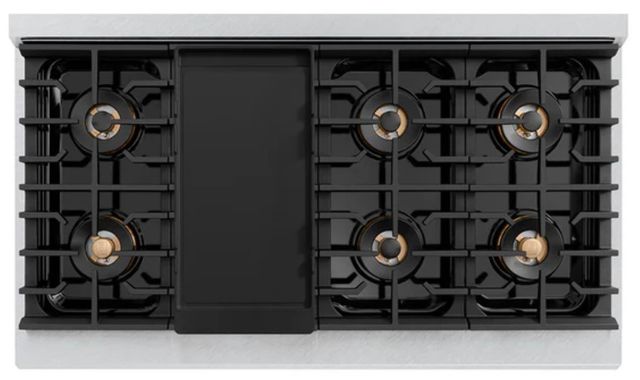 ZLINE Autograph Edition Paramount 48" 6.7 Cu. Ft. Satin Stainless Steel Gas Range with 8 Burner DuoPro™ Cooktop, Dual Ovens, White Matte Doors and Champagne Bronze Accents-3