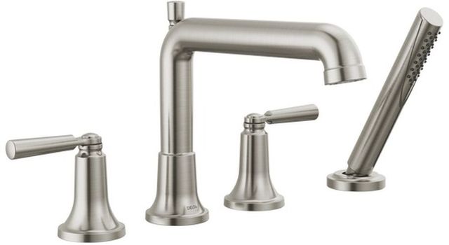 Delta Saylor® Stainless 2-Handle Roman Tub Trim with Hand Shower-0