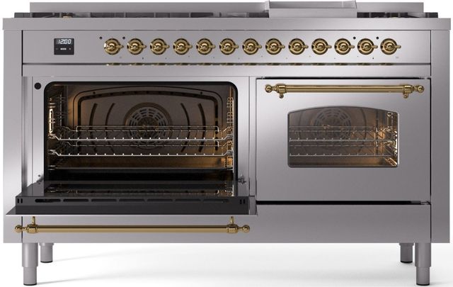 Ilve® Nostalgie II Series 60" Stainless Steel Pro Style Dual Fuel Range-2
