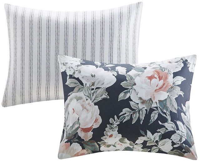 Olliix by Madison Park 3 Piece Dark Blue Full/Queen Mavis Cotton Printed Reversible Duvet Cover Set-3