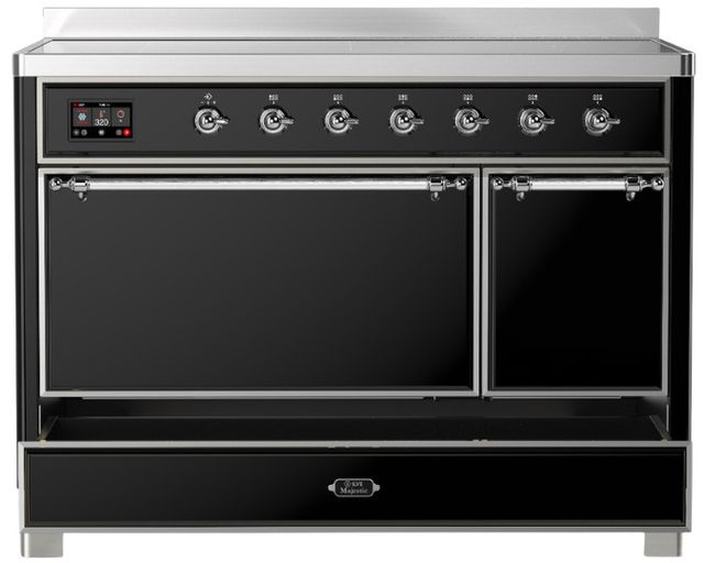 Ilve® Majestic III 48" Glossy Black Pro Style Induction Range with Solid Door and Chrome Trim-2