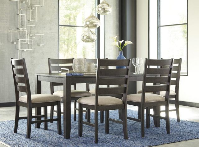 Front view of a modern dining space with a Signature Design by Ashley dining set for six