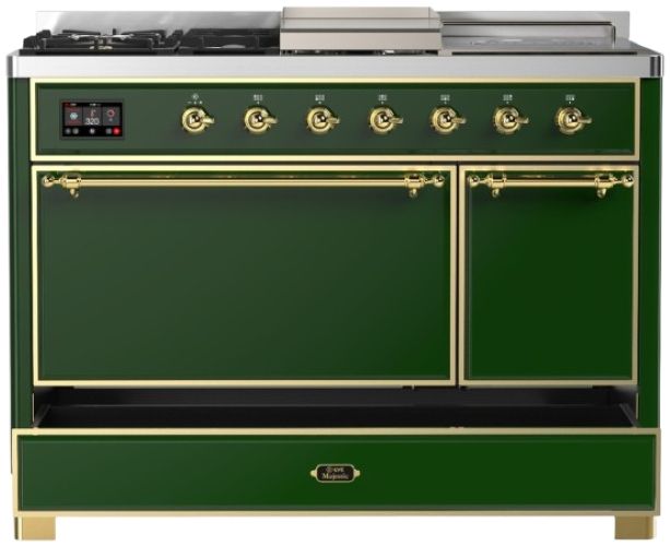 Ilve® Majestic III 48" Emerald Green Pro Style Dual Fuel Natural Gas Range with French Top and Brass Trim-2