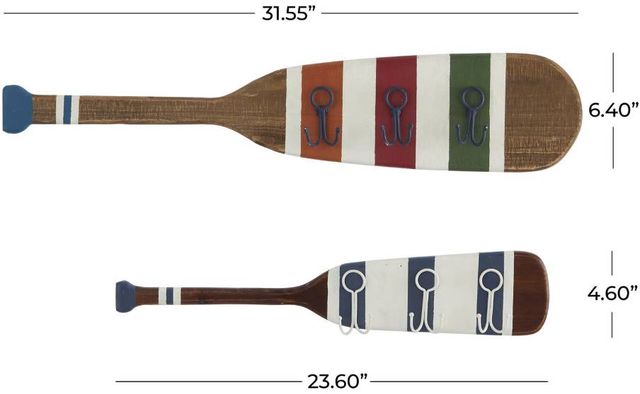 Deco Marche 2-Piece Brown Paddle Wall Hook with Stripe Patterns Set-2