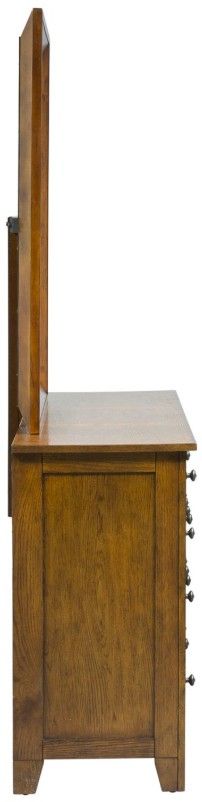 Liberty Furniture Grandpas Cabin Aged Oak Dresser and Mirror Set-3