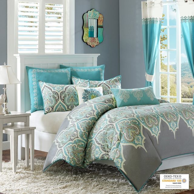 Olliix by Madison Park Teal Full/Queen Nisha Comforter Set-0