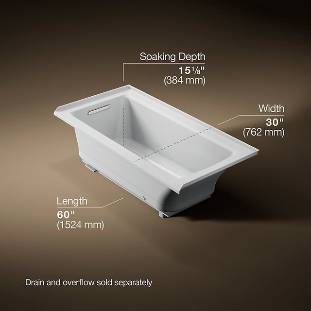 KOHLER® Archer® Ice Gray 60" x 30" Alcove Heated Bubble Massage™ Air Bath - Left Drain-3