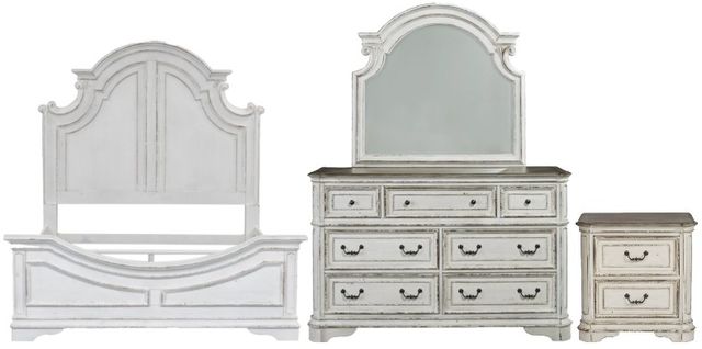 Magnolia Manor - Panel Bedroom Set - White / 4 Pc. Bed, Dresser, Mirror, Nightstand / Queen