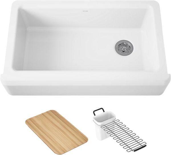 KOHLER® Riverby® White 36" Undermount Single-Bowl Farmhouse Workstation Kitchen Sink-0