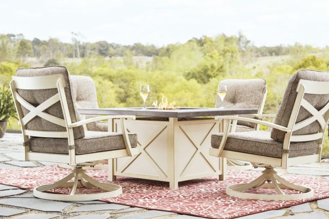 Signature Design by Ashley® Preston Bay 5-Piece Antique White Square Fire Pit Table Set-1