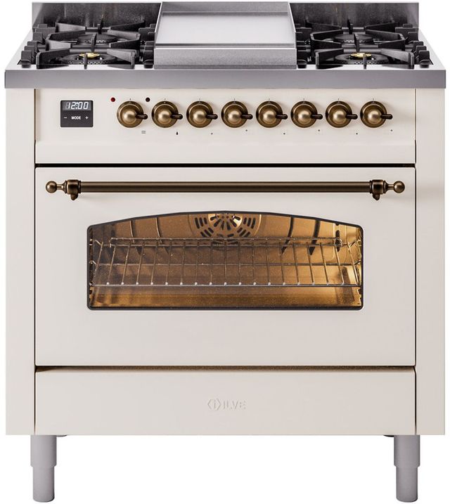 Ilve® Nostalgie II Series 36" Antique White Pro Style Dual Fuel Range-0