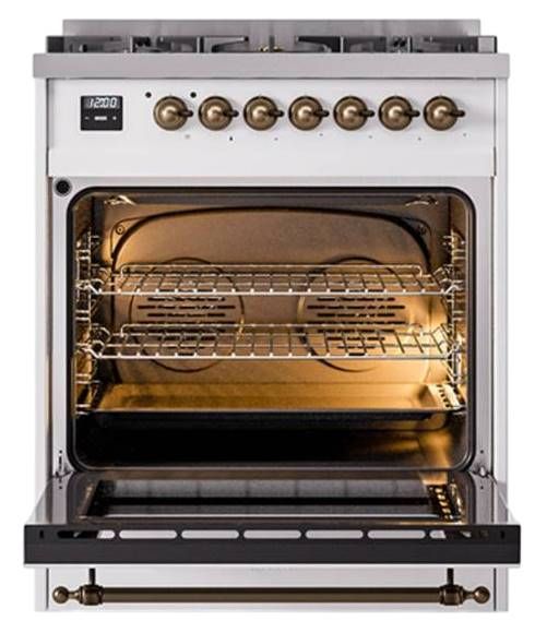 Ilve® Nostalgie II Noblesse 30'' Custom RAL Color Liquid Gas Pro Style Dual Fuel Range with Burnished Trim-1