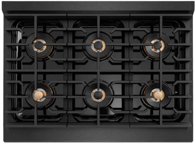 ZLINE Autograph Edition Paramount 36" 5.2 Cu. Ft. Black Satin Stainless Steel Dual Fuel Range with 6 Burner DuoPro™ Cooktop and Electric Convection Oven and Polished Gold Helix Handle and Accents-2