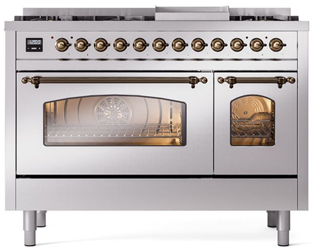 Ilve® Nostalgie II Series 48" Stainless Steel Pro Style Dual Fuel Range-0