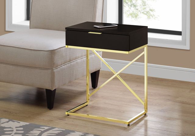Monarch Specialties Inc. Espresso 24" Drawer Accent Table with Gold Metal Base-1