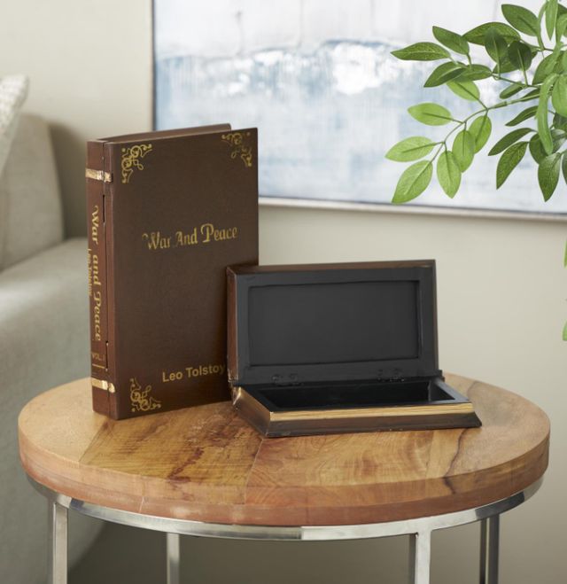 Deco Marche 2-Piece Brown Storage Faux Book Decorative Box Set-4