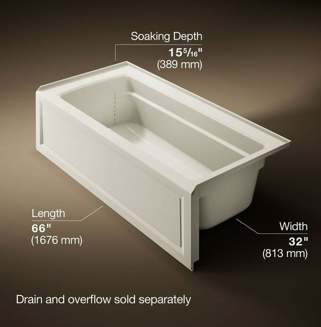 KOHLER® Archer® Biscuit 66" x 32" Alcove Bath with Bask® Heated Surface - Right Drain-4