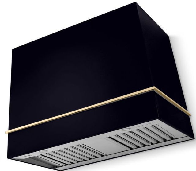 La Cornue CornuFé Loge 44" Matte Black Wall Mounted Range Hood with Polished Brass Trim-0