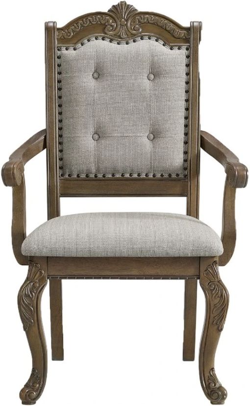 Elements International Madison Park Beige/Brown Dining Arm Chair -1